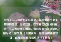 包含了Steam游戏相关以及幼儿园学费两个毫无关联的信息，比较混乱，以下是尝试生成的标题，Steam游戏死亡瞬间、背后故事与天津格林国际幼儿园学费 （但需说明，原内容拼凑感较强，此标题仅是将信息进行了整合）