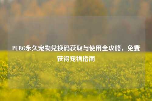 PUBG永久宠物兑换码获取与使用全攻略，免费获得宠物指南