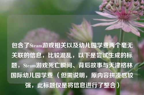 包含了Steam游戏相关以及幼儿园学费两个毫无关联的信息,比较混乱,以下是尝试生成的标题,Steam游戏死亡瞬间、背后故事与天津格林国际幼儿园学费 (但需说明,原内容拼凑感较强,此标题仅是将信息进行了整合)
