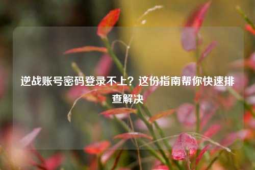 逆战账号密码登录不上?这份指南帮你快速排查解决